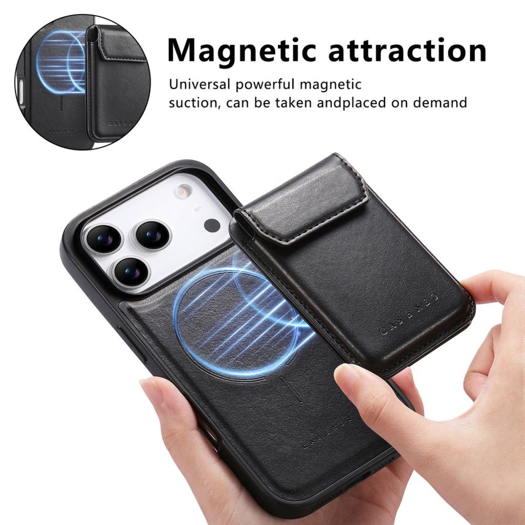 CASENO iPhone 18 Pro/17 Pro Deksel MagSafe Avtakbar Kortholder - Svart