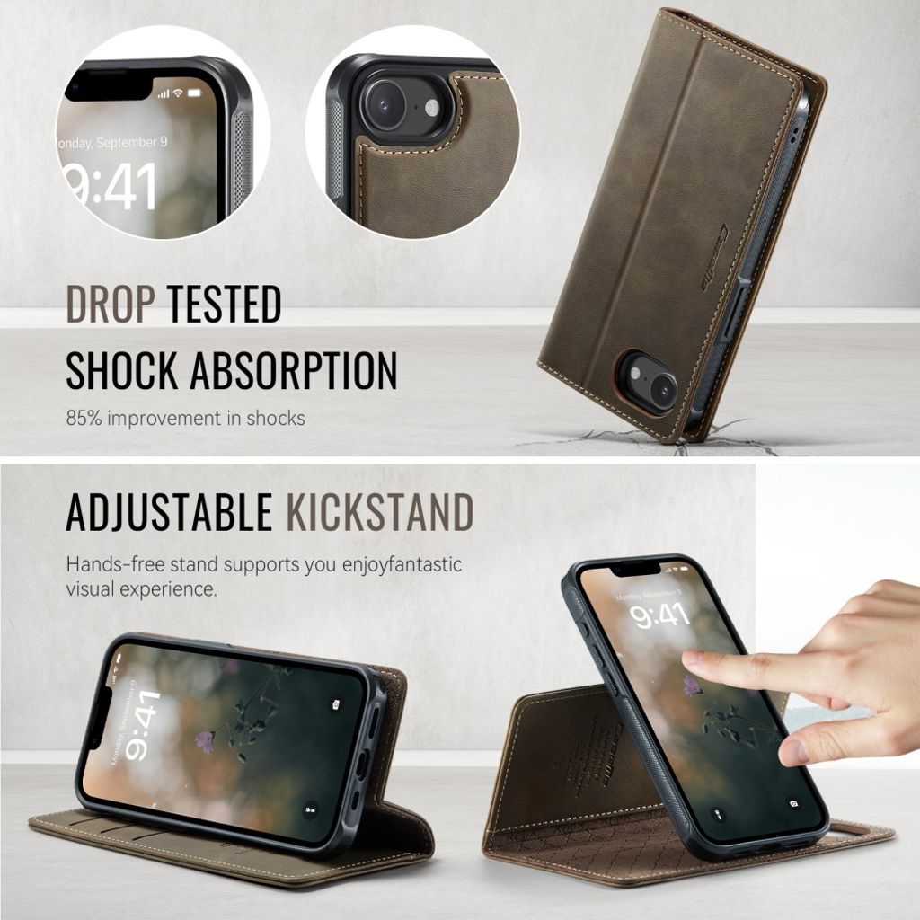 CASEME C49 Lommeboketui med MagSafe og RFID for iPhone 16e – Brun