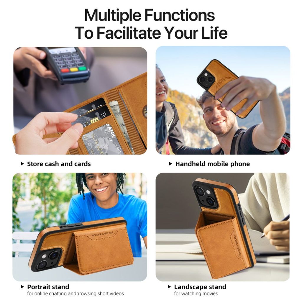 iPhone 15 Wallet Case MagSafe Compatible Detachable Card Holder - Brown