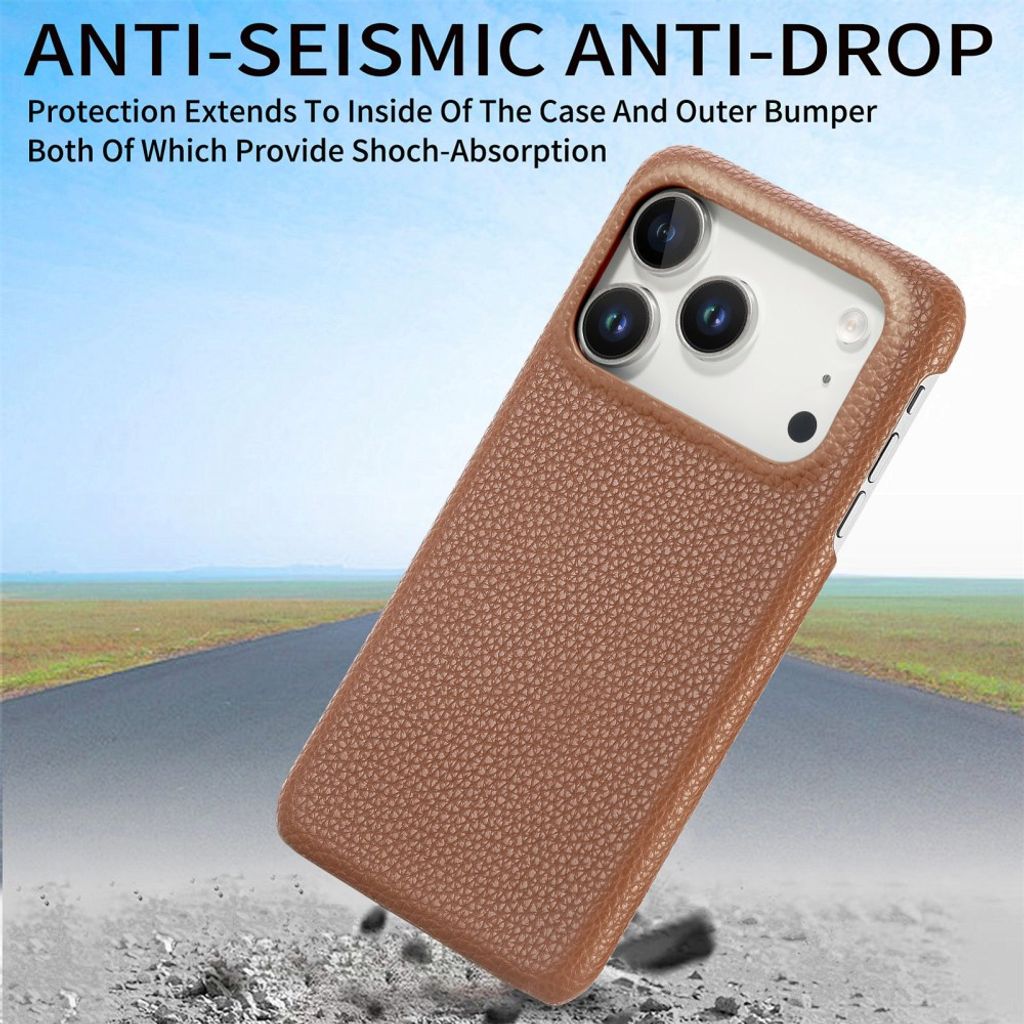 iPhone 17 Pro Max Deksel PU-lær Litchi-struktur - Brun