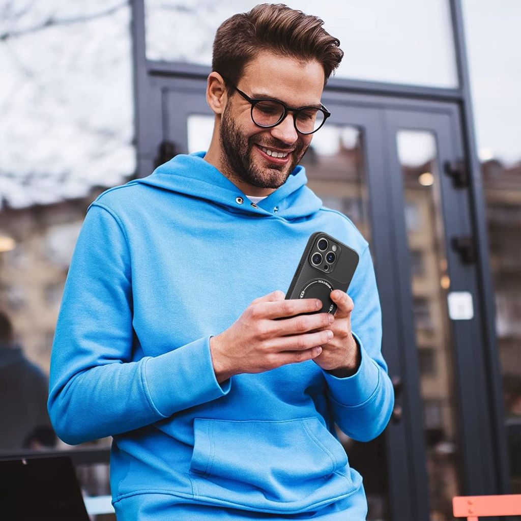 iPhone 15 Pro Skal Stativ Kolfibertextur - Blå