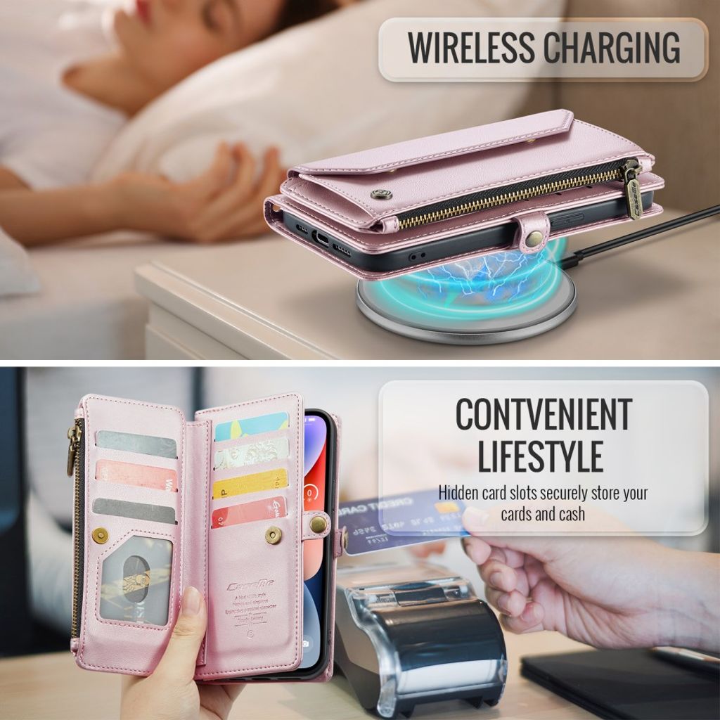 CASEME iPhone 14 Plus Plånboksfodral RFID-blockerande Stativ - Rosa