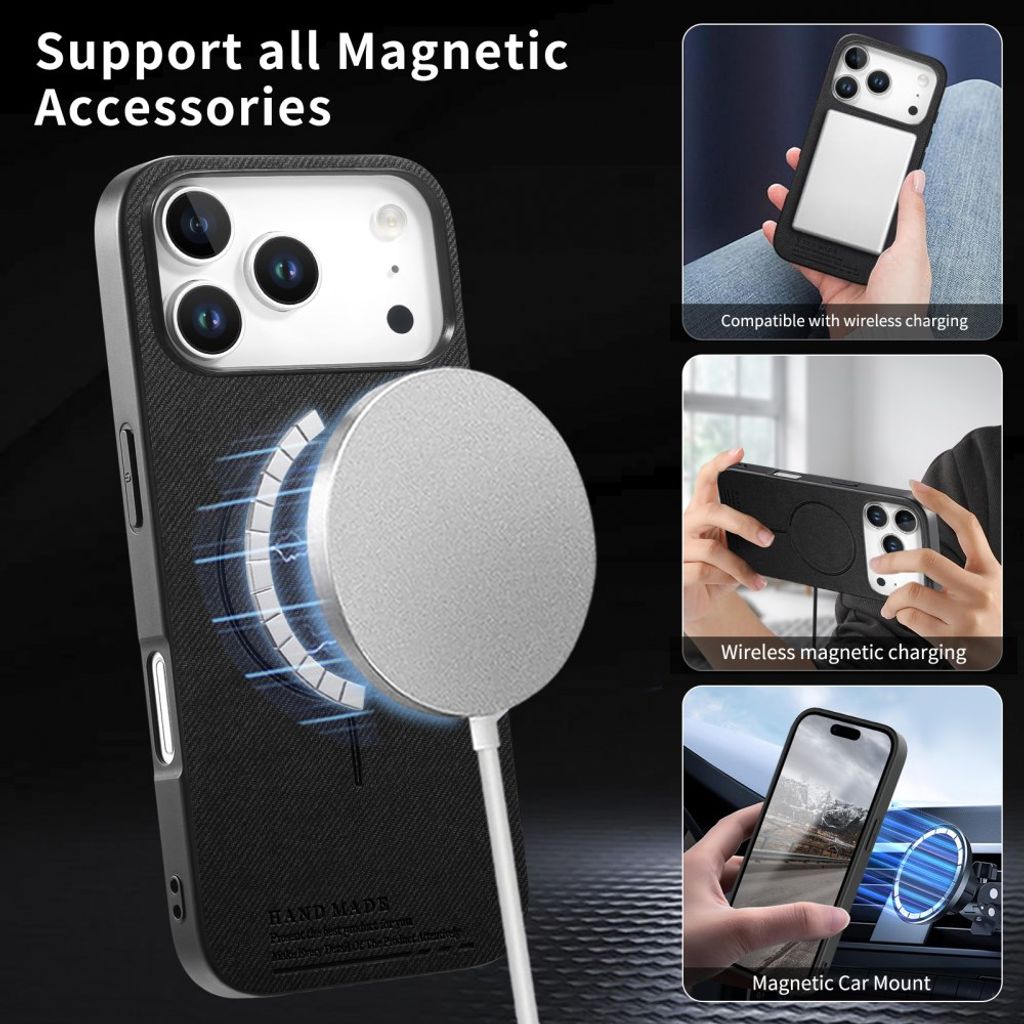 iPhone 18 Pro Max/17 Pro Max MagSafe-deksel med stoffutseende – svart