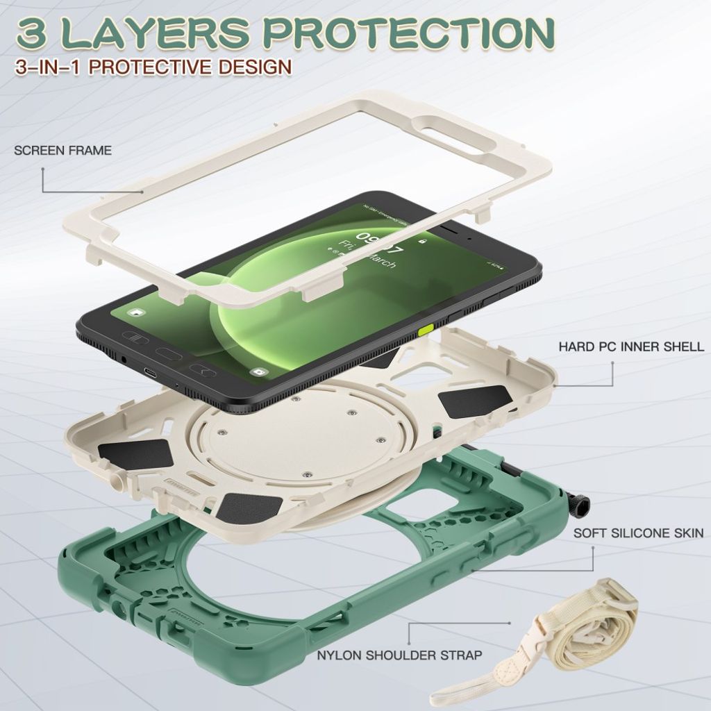 Samsung Galaxy Tab Active5 Case with Shoulder Strap - Green, Beige