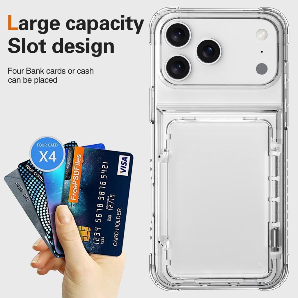 iPhone 17 Pro Kuori, Jalusta, Korttipaikka - läpinäkyvä