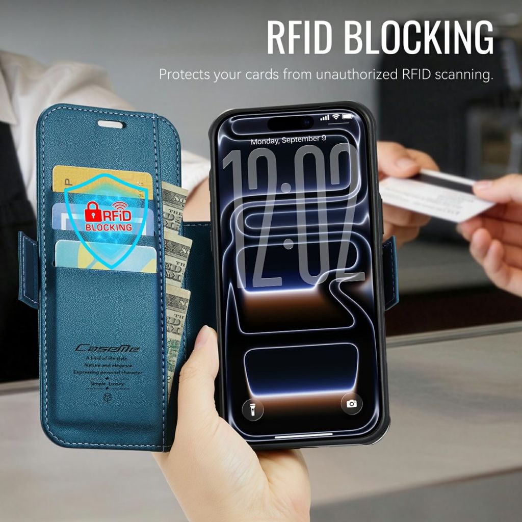 CASEME 053 iPhone 17 Pro Max Lommeboketui MagSafe RFID Blokkerende - Blå