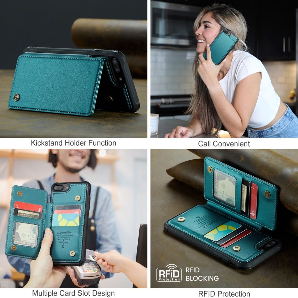 CASEME iPhone 6 Plus/6s Plus/7 Plus/8 Plus Cover med 5 Kortplads - Grøn