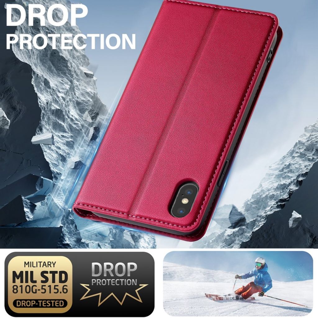 LC.IMEEKE iPhone XS Max Pungetui med Stativ – Rød