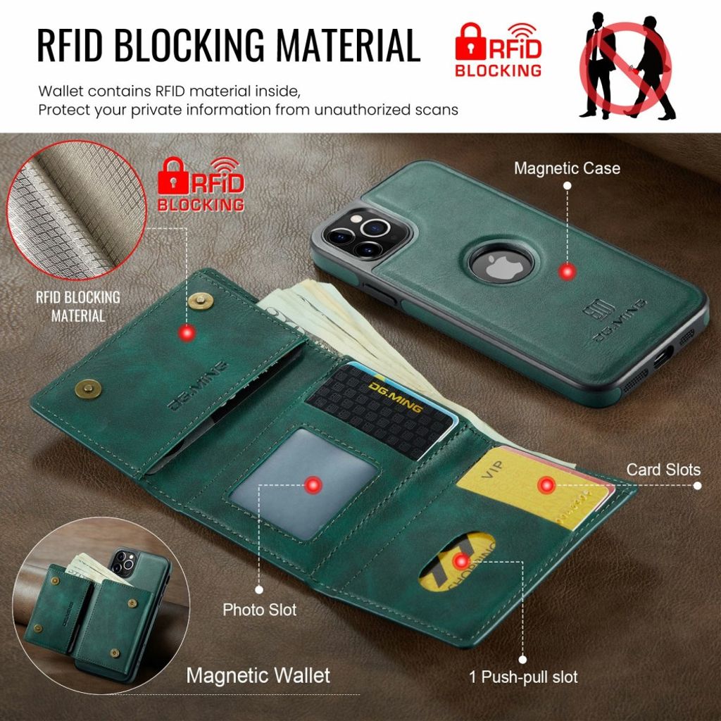 DG.MING iPhone 11 Pro Max Plånboksskal RFID-blockerande – Grön