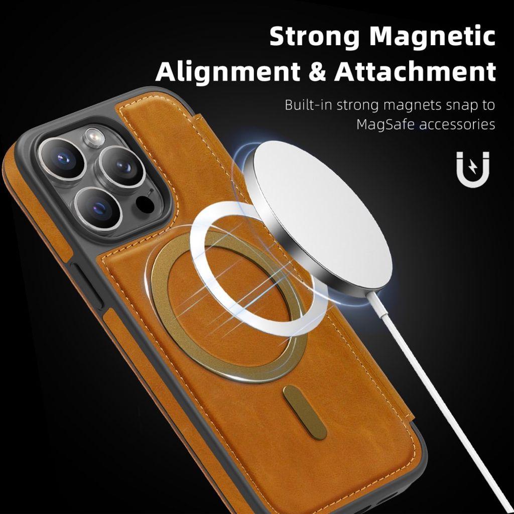iPhone 14 Pro Wallet Cover MagSafe RFID Blocking - Brown