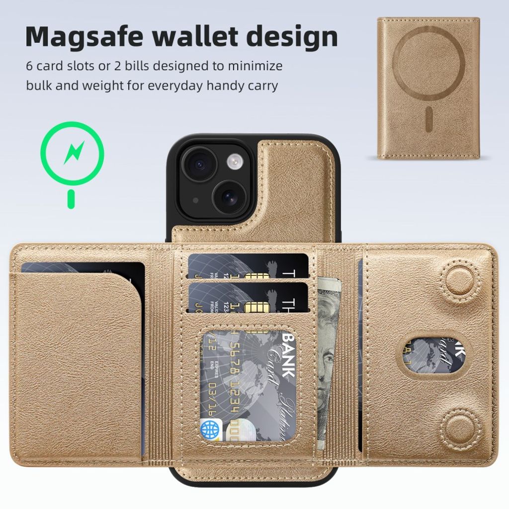 iPhone 15 Wallet Case MagSafe Detachable Card Holder – Gold