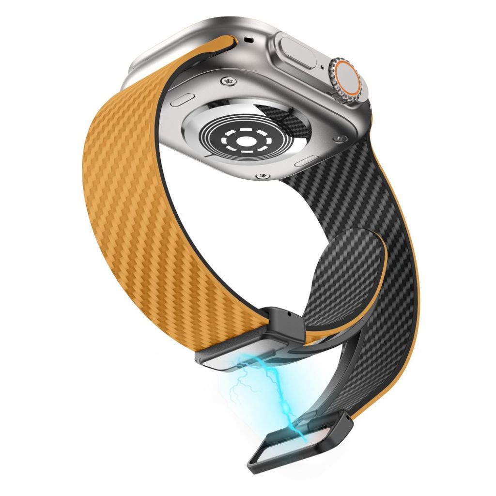Apple Watch 49 / 46 / 44 / 42mm Klockarmband kolfibertextur - Ljusbrun/Svart