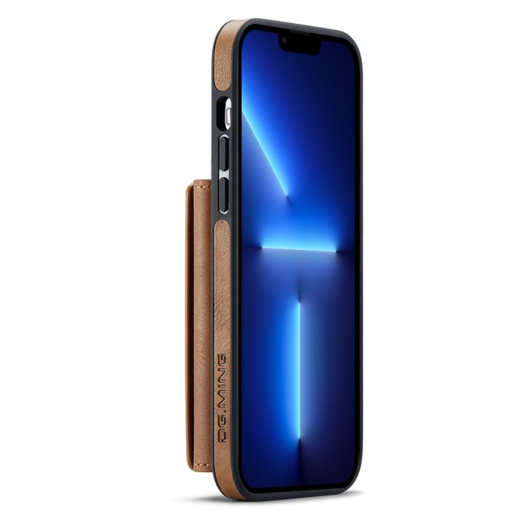 DG.MING iPhone 13 Pro Max Wallet Case RFID Blocking/Jalusta - Ruskea