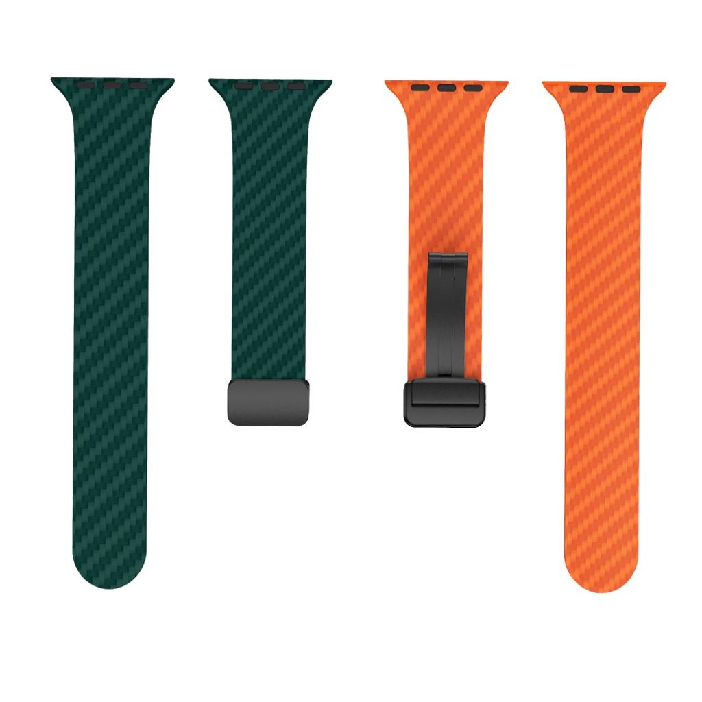 Apple Watch 42 / 41/ 40 / 38mm Klockarmband kolfibertextur - Turkos/Orange