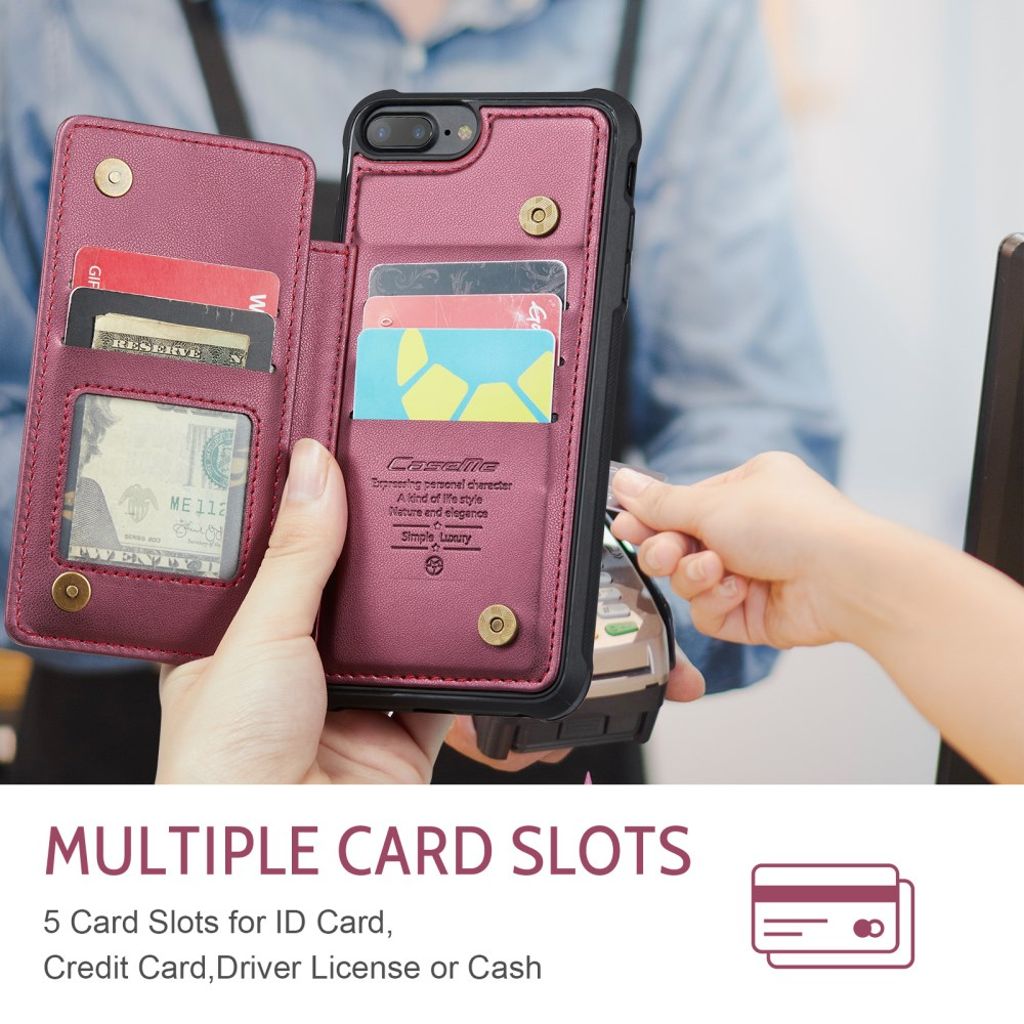 CASEME iPhone 6 Plus/6s Plus/7 Plus/8 Plus Cover med 5 Kortplads - Rød