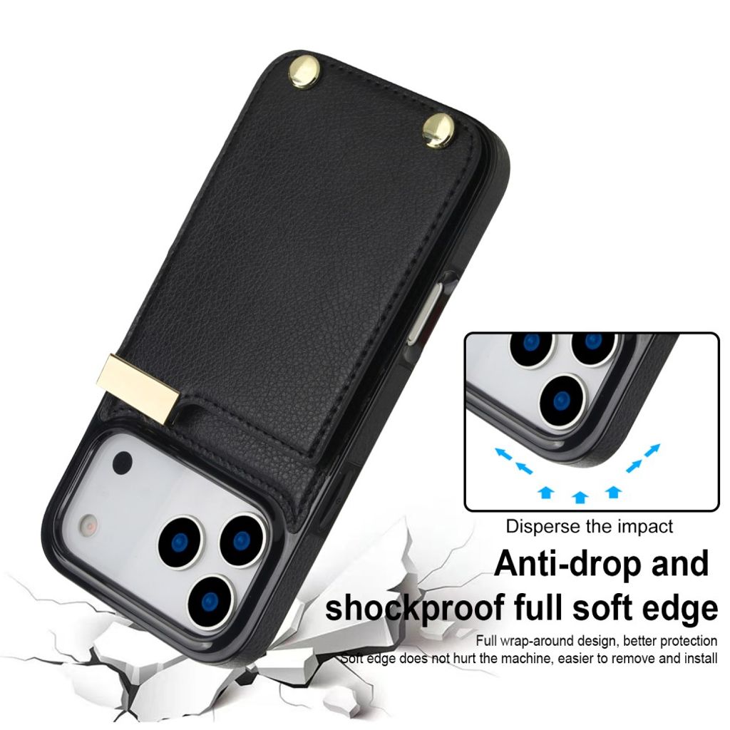 iPhone 18 Pro/17 Pro Cover TPU + PU Læder Kortholder – Sort