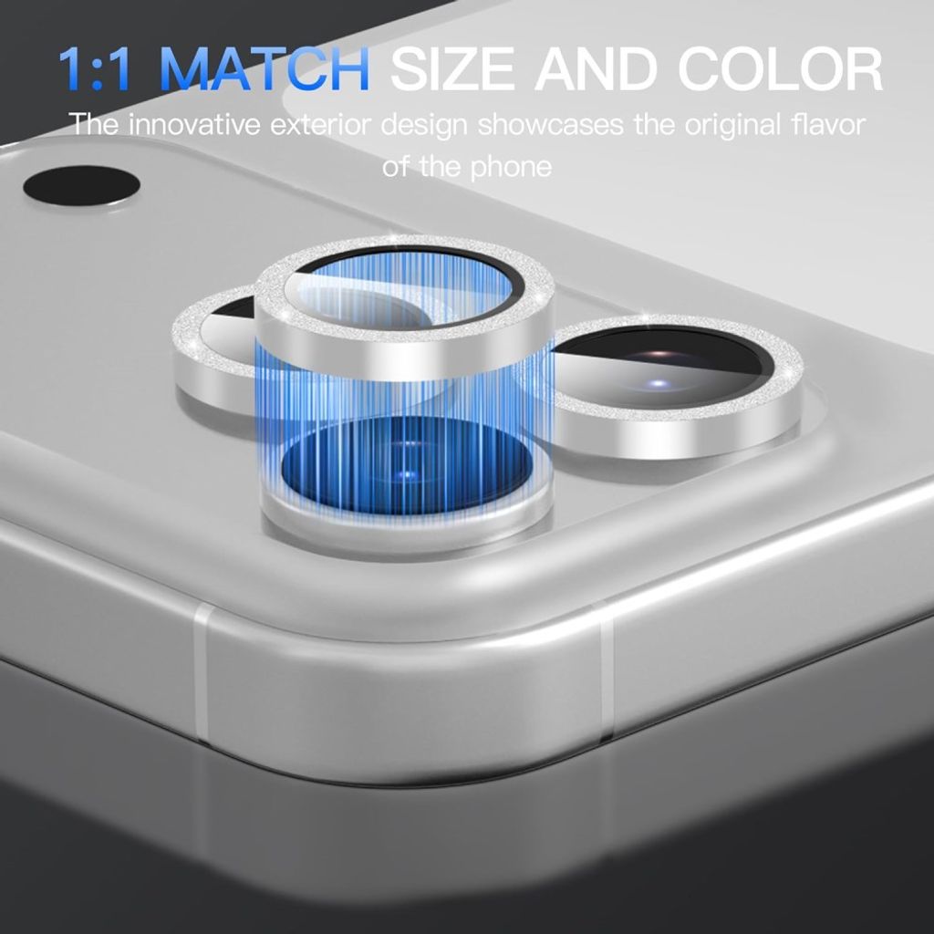 iPhone 18 Pro Linsskydd Metallring Härdat Glas Glitter - Silver