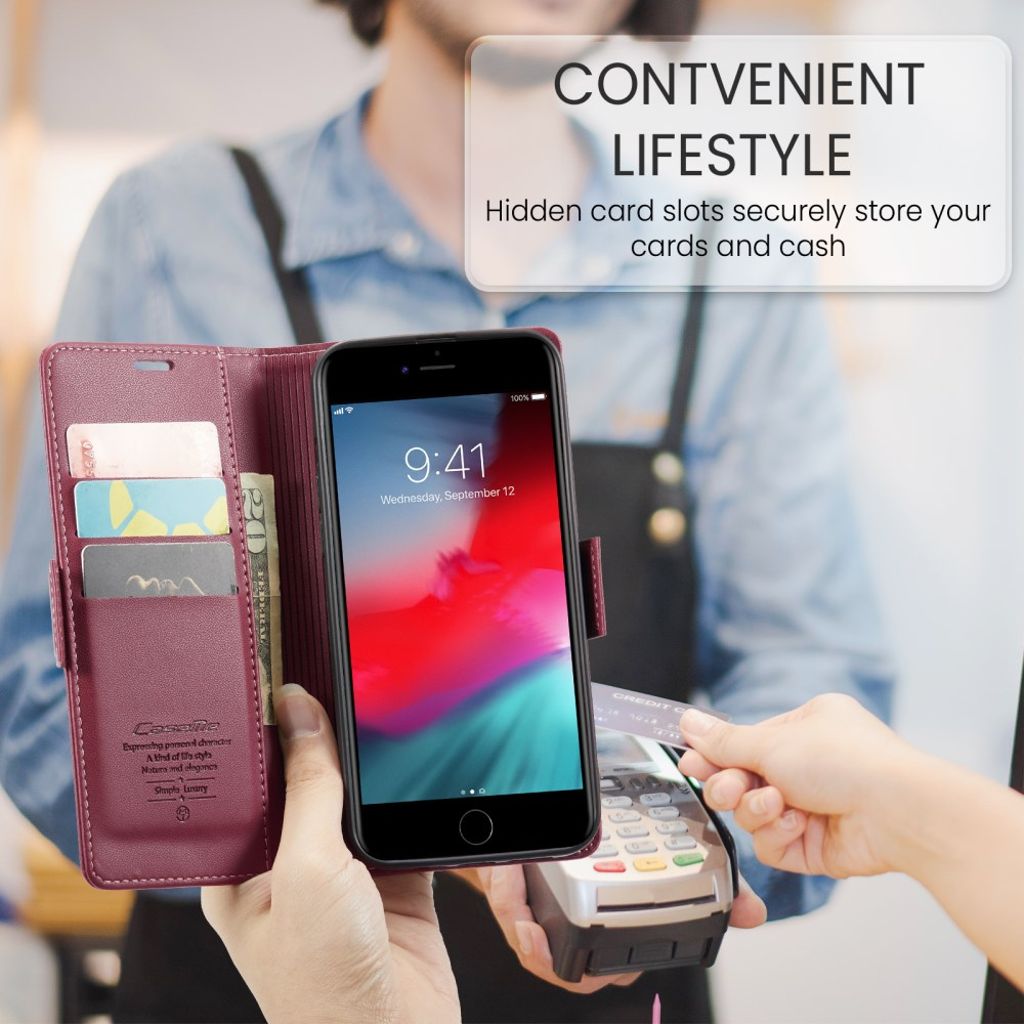 CASEME iPhone 6 Plus/6s Plus/7 Plus/8 Plus Kotelo Korttipaikka - Punainen