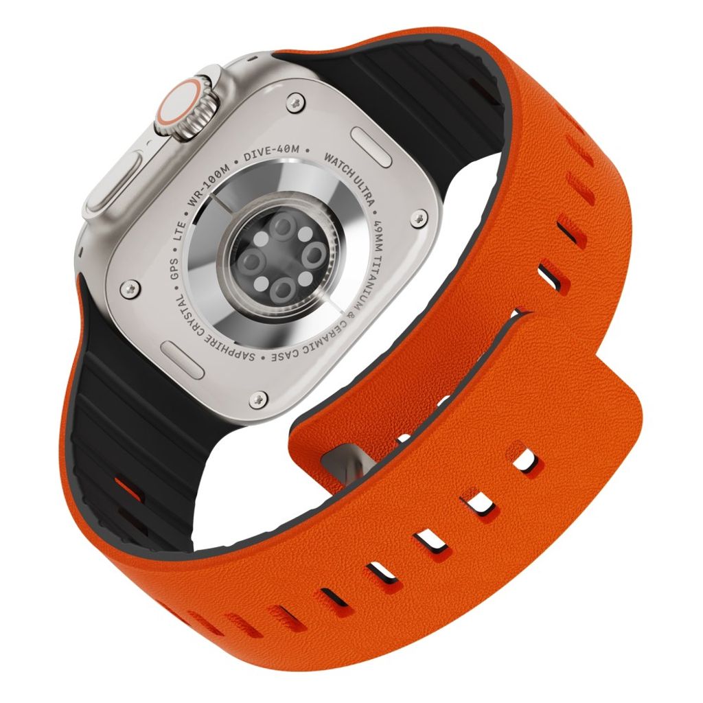 Apple Watch 42/41/40/38mm Klockarmband i texturerat silikon - Orange/Svart