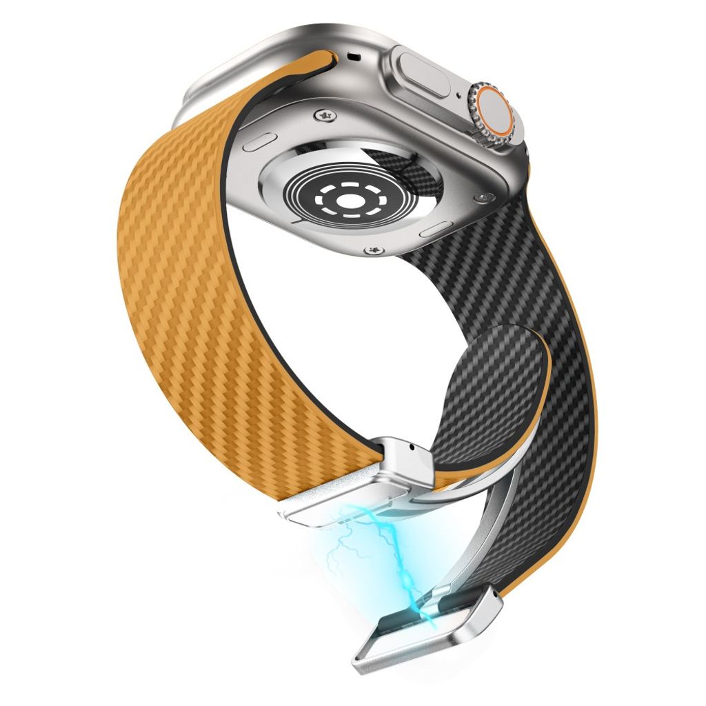 Apple Watch 49 / 46 / 44 / 42mm Klockarmband kolfibertextur - Ljusbrun/Svart