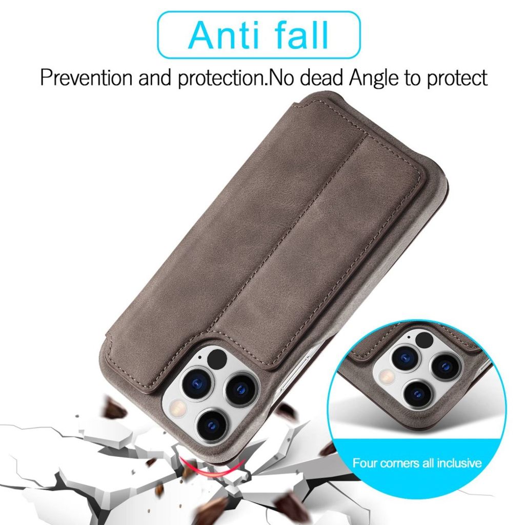 LC.IMEEKE iPhone 14 Pro Max Wallet Cover Card Holder Stand - Dark Brown