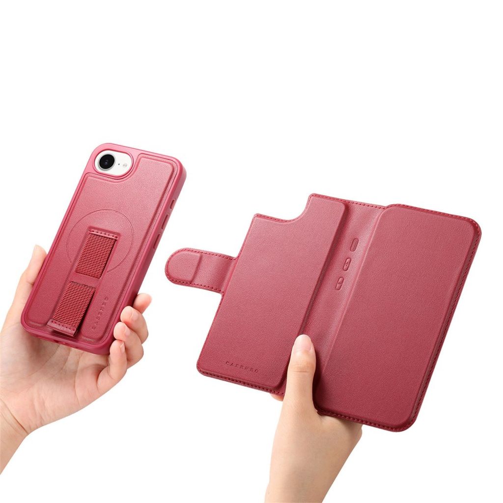 CASENEO Plånboksfodral RFID-blockerande med Handledsband för iPhone 16e – Röd