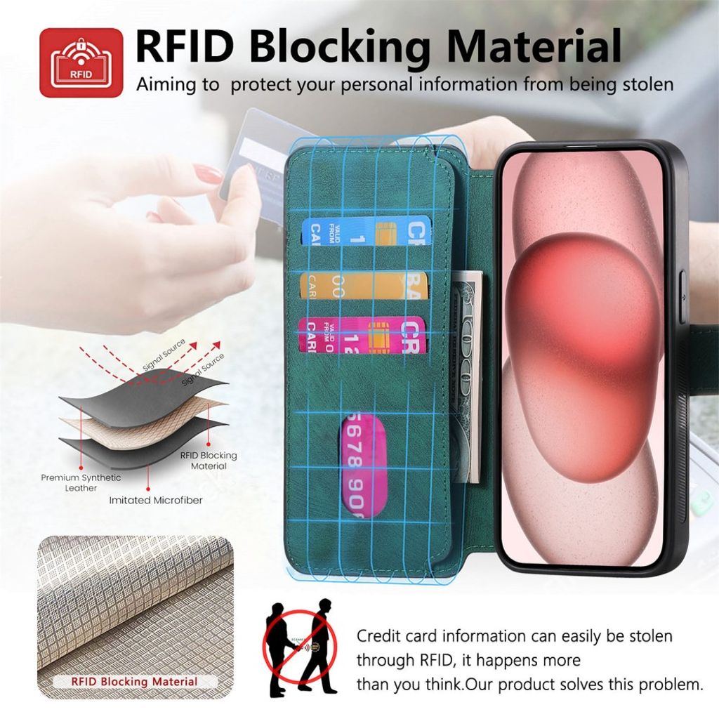 CASENEO iPhone 14 Plus Plånboksfodral Avtagbar Plånbok – Grön