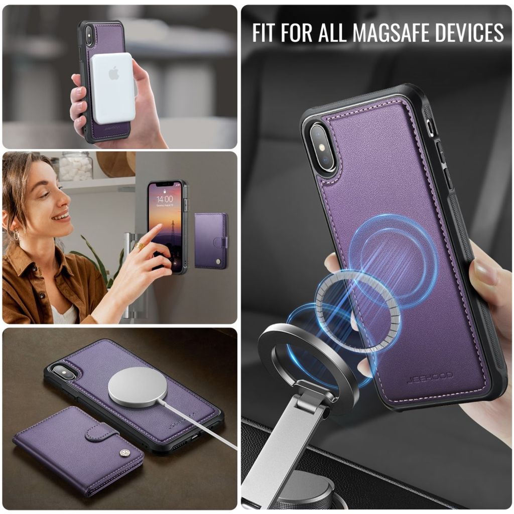 JEEHOOD iPhone XS Max Cover RFID-blokerende Kortholder – Lilla