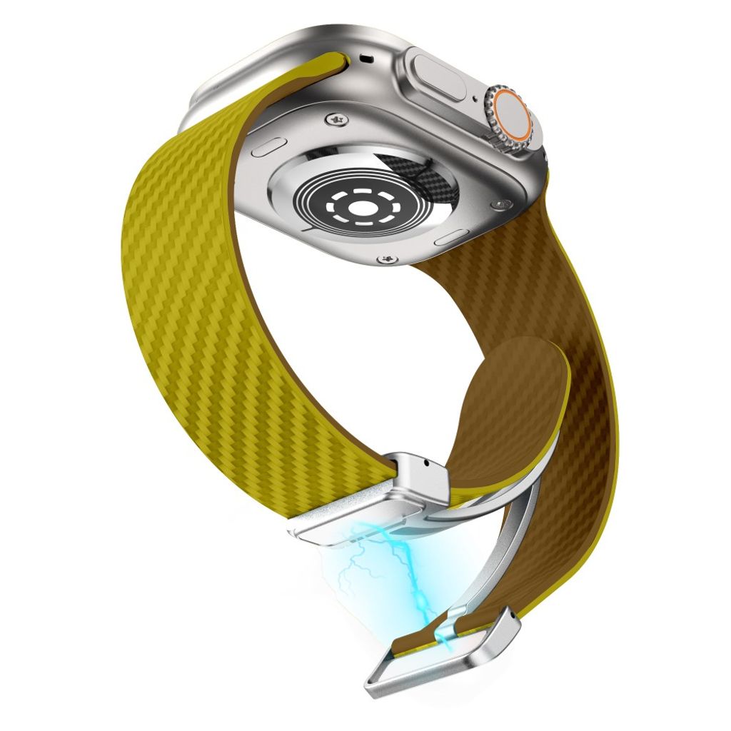 Apple Watch 49 / 46 / 44 / 42mm Klockarmband kolfibertextur - Gul/Brun