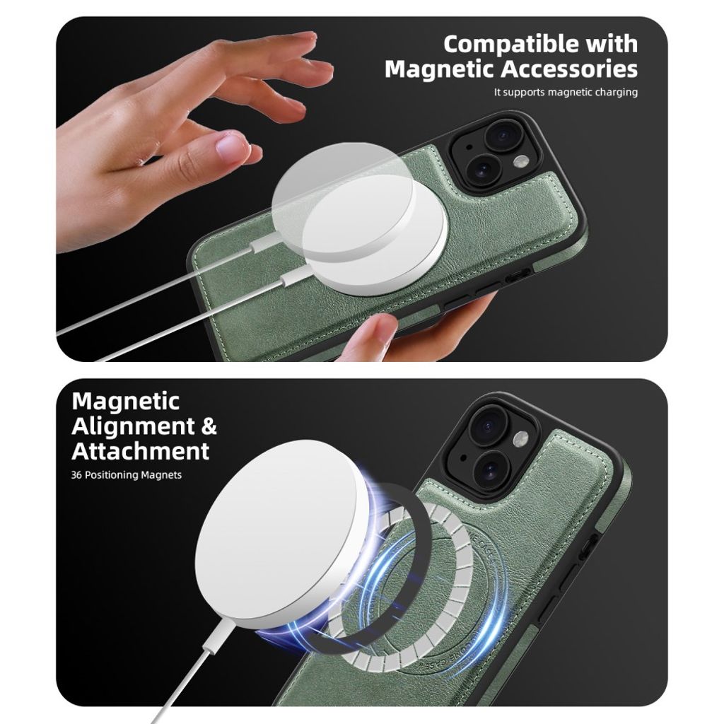 iPhone 15 Wallet Case MagSafe Compatible – Dark Green