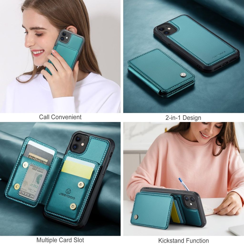JEEHOOD iPhone 11 Kuori Irrotettava Magneettinen Kortin Haltija – Syaani
