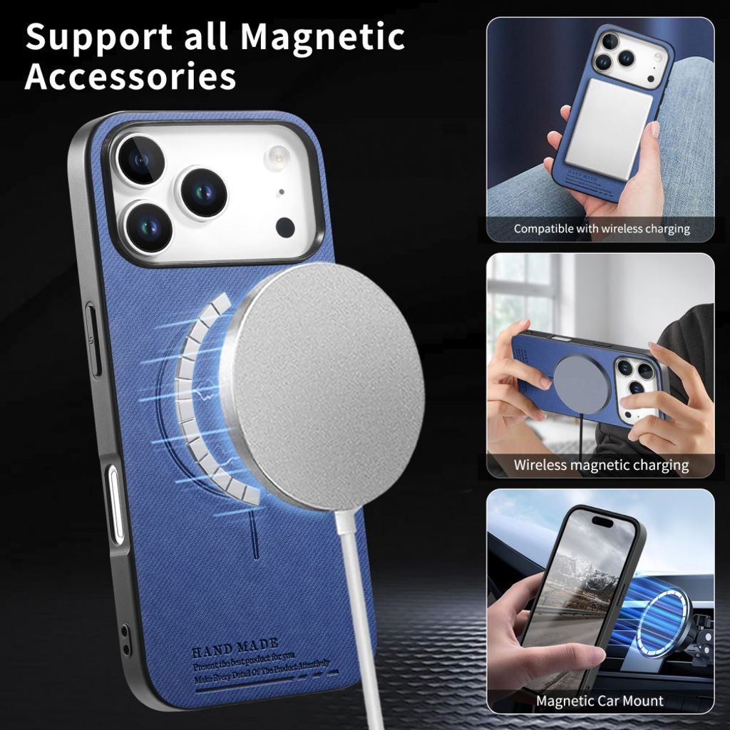 iPhone 18 Pro & iPhone 17 Pro MagSafe Cover Tekstilstruktur PC/TPU/PU Læder - Blå
