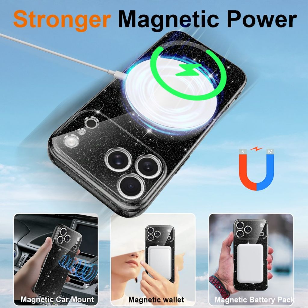 iPhone 17 Pro Max MagSafe Kimaltava Kuori – Musta