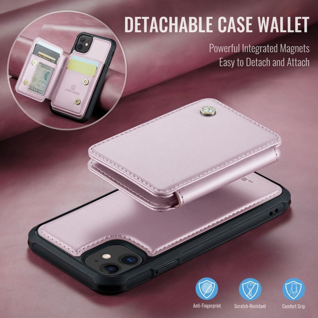 JEEHOOD iPhone 11 Lompakkokuori irrotettavalla kortin haltijalla – Vaaleanpunainen