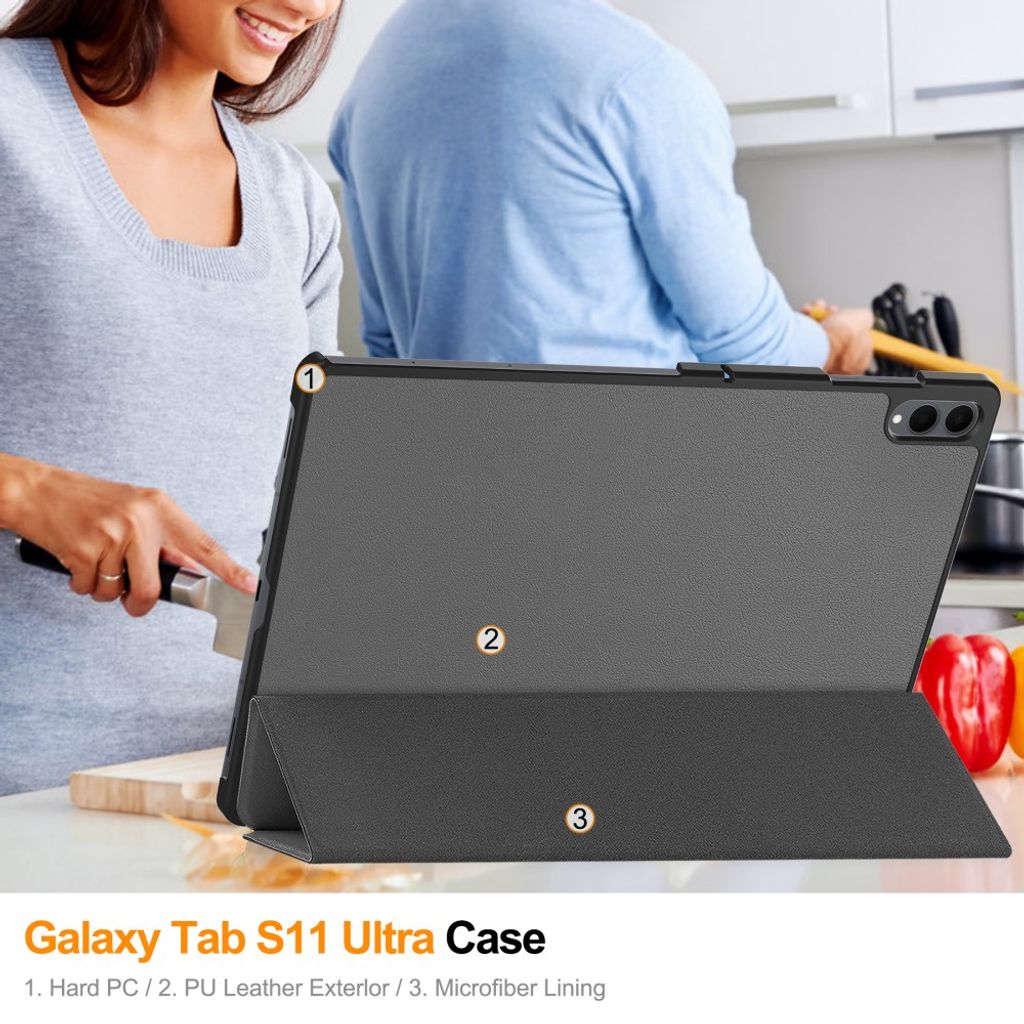 Samsung Galaxy Tab S12 Ultra/S11 Ultra Slimmat Tri-fold stativfodral - Grå
