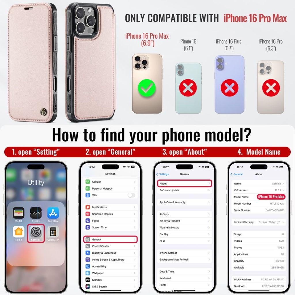 CASEME 053  iPhone 16 Pro Max Lompakkokotelo MagSafe RFID-estävä - Vaaleanpunainen