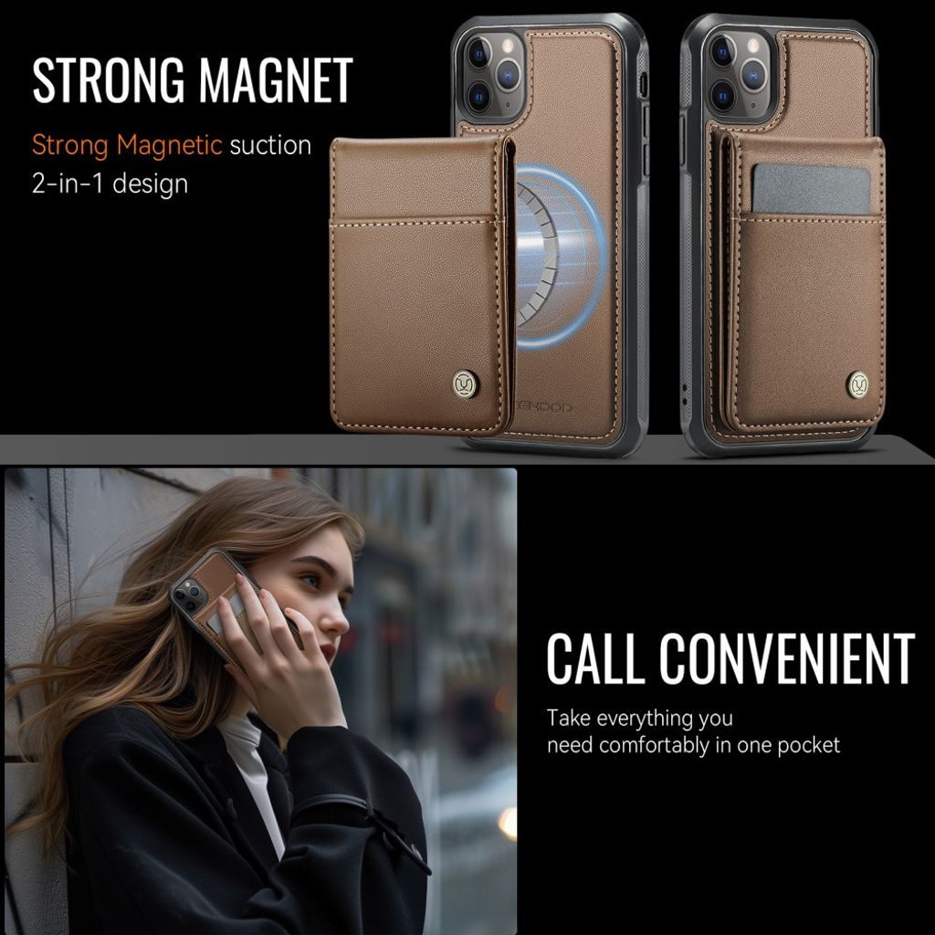 JEEHOOD iPhone 11 Pro Max Plånboksskal MagSafe RFID Kortfack – Brun