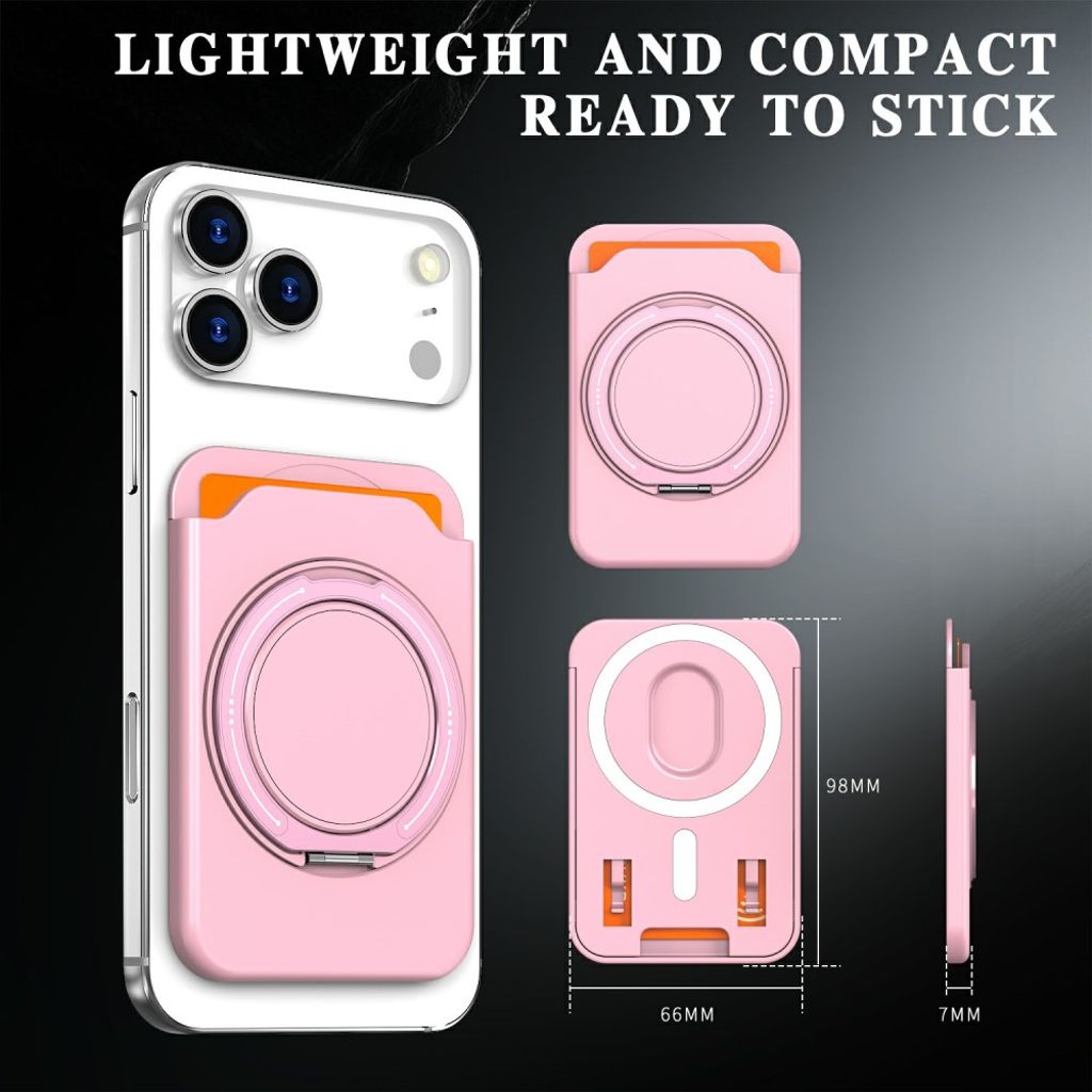 Magnetisk kortholder til mobiltelefon med ringstativ - rosa
