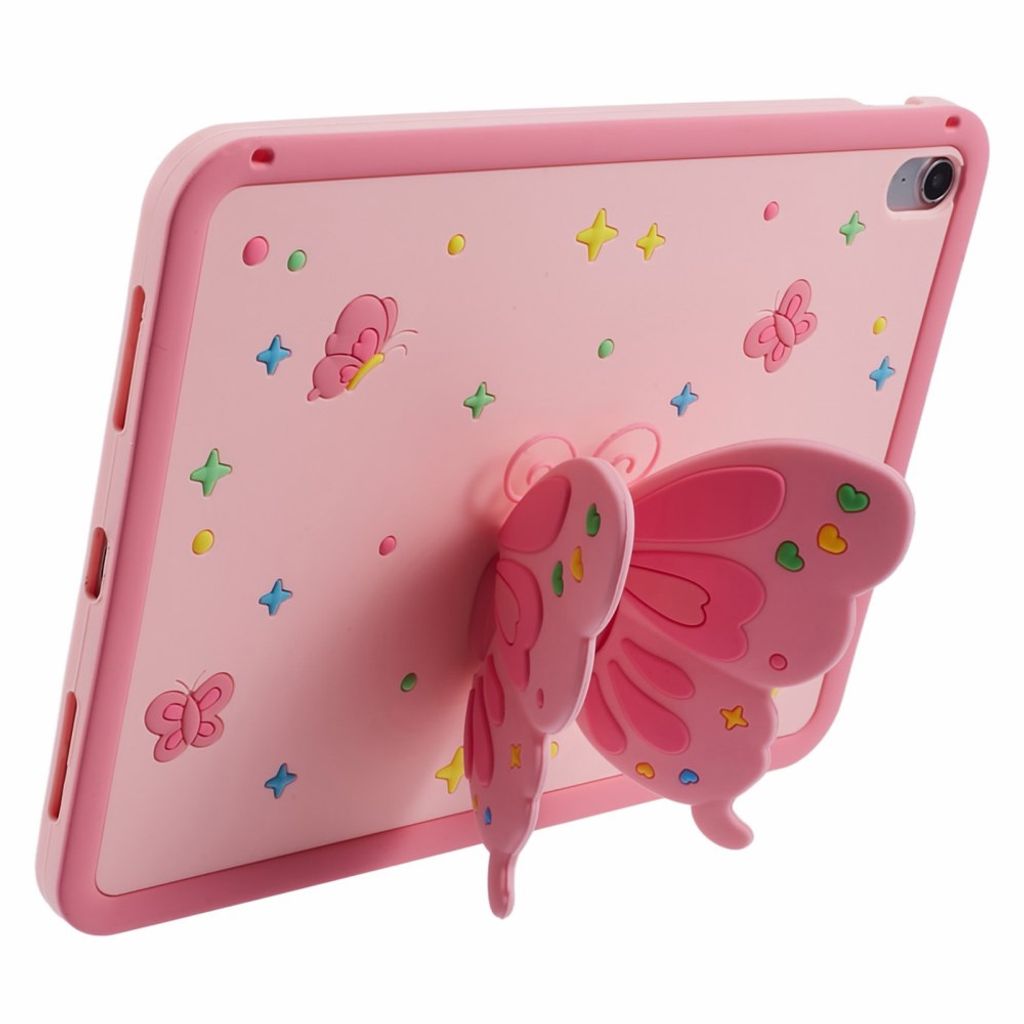 iPad A16 11" 2025/10.9" 2024 Silikonecover med sommerfuglestand - Lyserød
