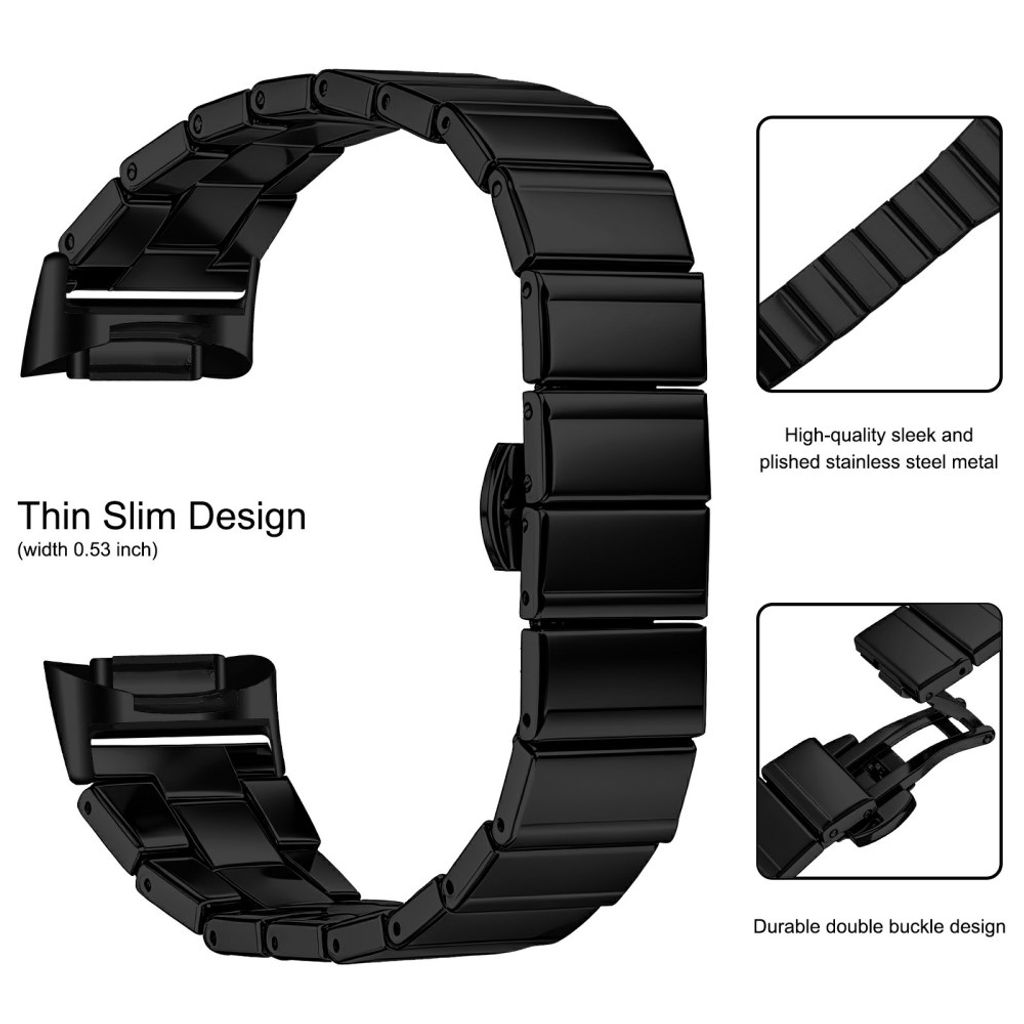 Fitbit Charge 6 / Charge 5 Urrem Rustfrit Stål – Sort