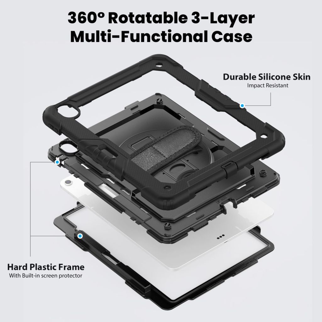 iPad Air 13" 2026/2025/2024 Cover med skærmbeskyttelse og skulderrem - Sort