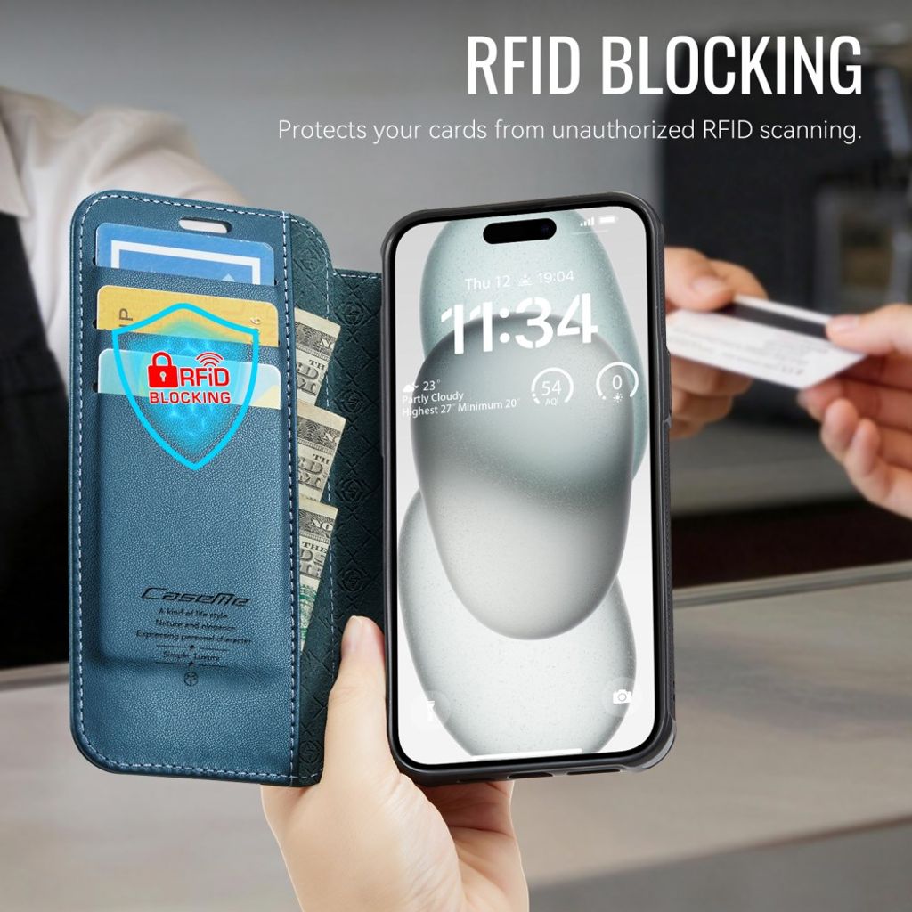 CASEME 053 iPhone 12/12 Pro Lompakkokotelo MagSafe RFID-estävä - Sininen