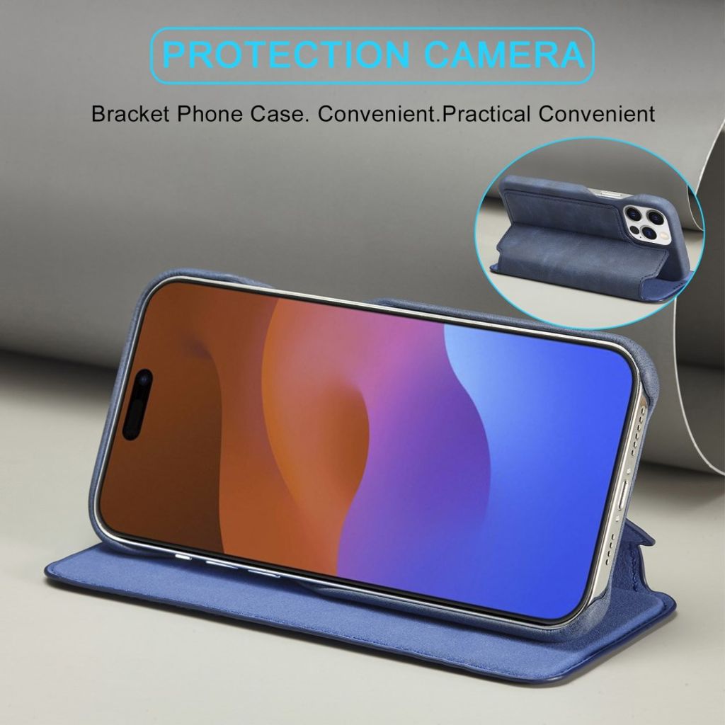 LC.IMEEKE iPhone 15 Pro Plånboksfodral Korthållare/Stativ - Blå