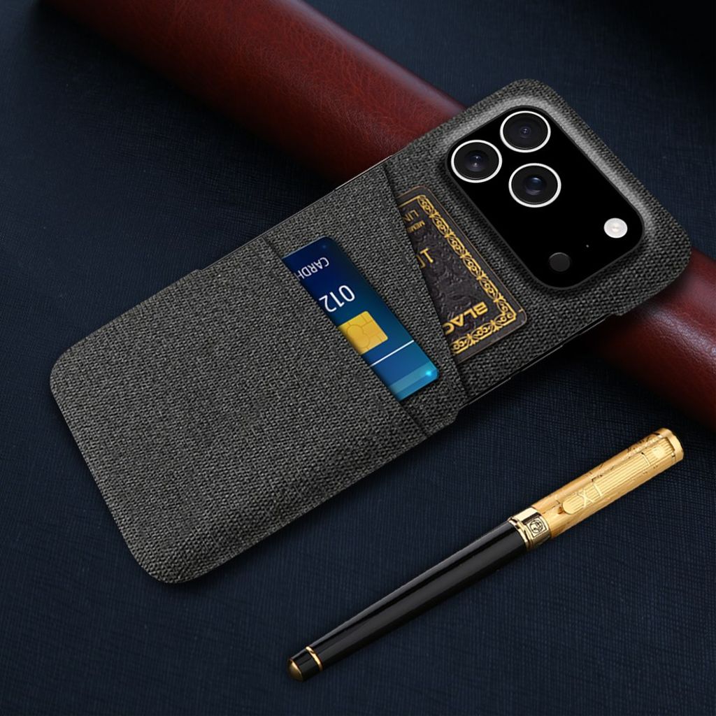 iPhone 17 Pro Skal i Textil med 2 Kortfack - Svart