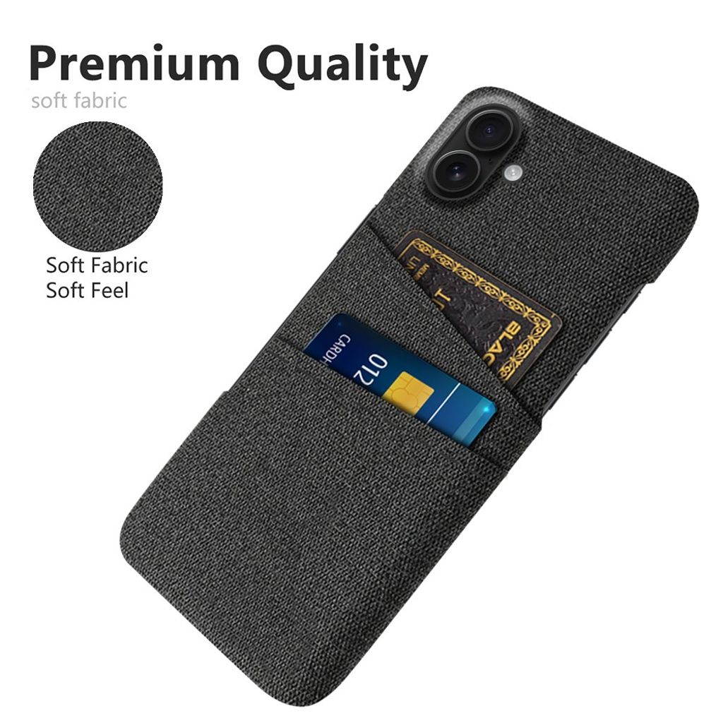 iPhone 17 Skal i Textil med 2 Kortfack - Svart