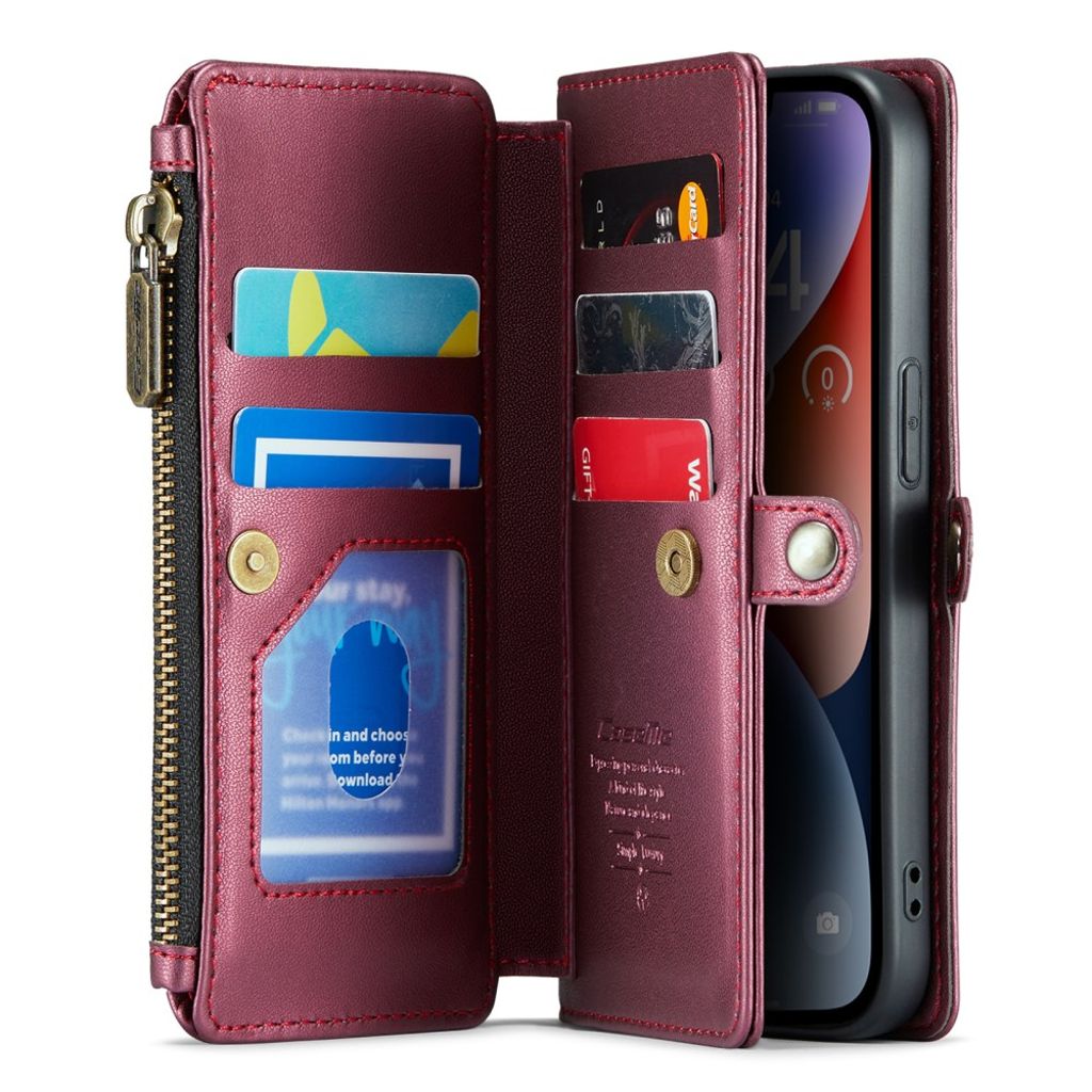CASEME iPhone 14 Wallet Cover med Kortholder/Stativ/RFID-blokerende - Rød