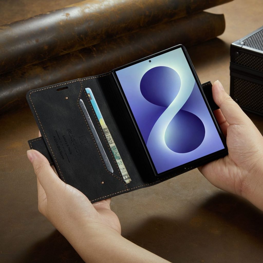 AUTSPACE Samsung Galaxy Z Fold8 Flip Cover i PU-læder med RFID-blokering - Sort