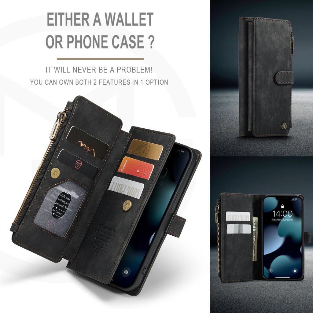 CASEME iPhone 13 Lompakkokotelo C30/10 Korttipaikkaa/Olkahihna - Musta