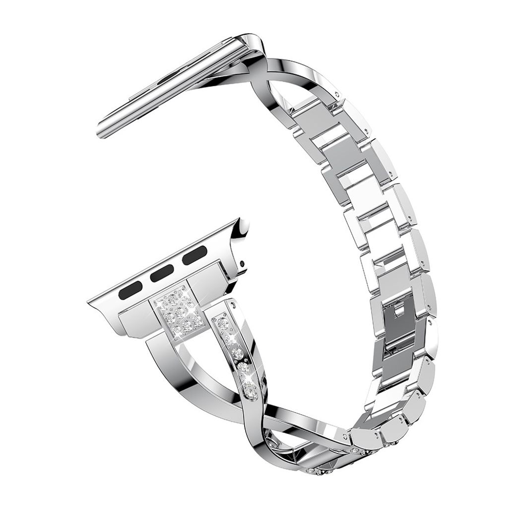 Apple Watch 38/40/41/42 mm urrem med rhinsten – sølv