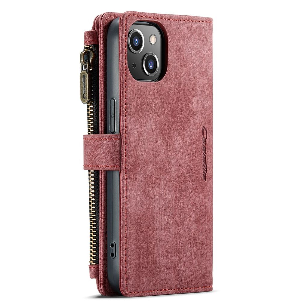 CASEME iPhone 13 Wallet Cover Card Holder Strap PU Leather - Red